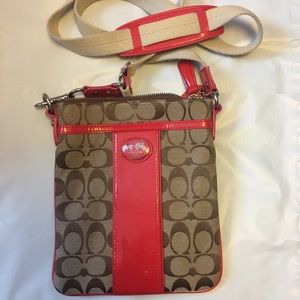 Coach Cross Body Woven/Patent Leather Bag